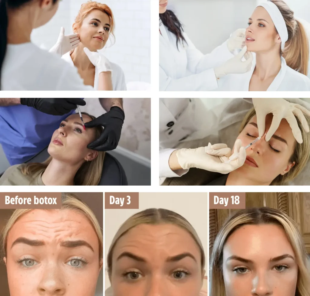 Botox injection Toronto treatment process showing consultation, injection procedure, and before and after wrinkle reduction results
