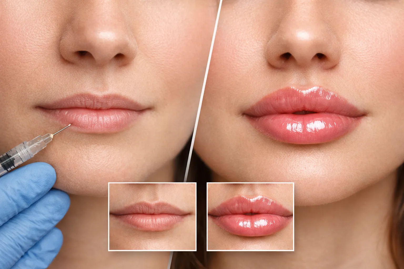 Before and after lip injection pictures showing noticeable improvements in lip fullness, shape, and definition, with clear 'lip injection before and after pics' showcasing subtle enhancements.